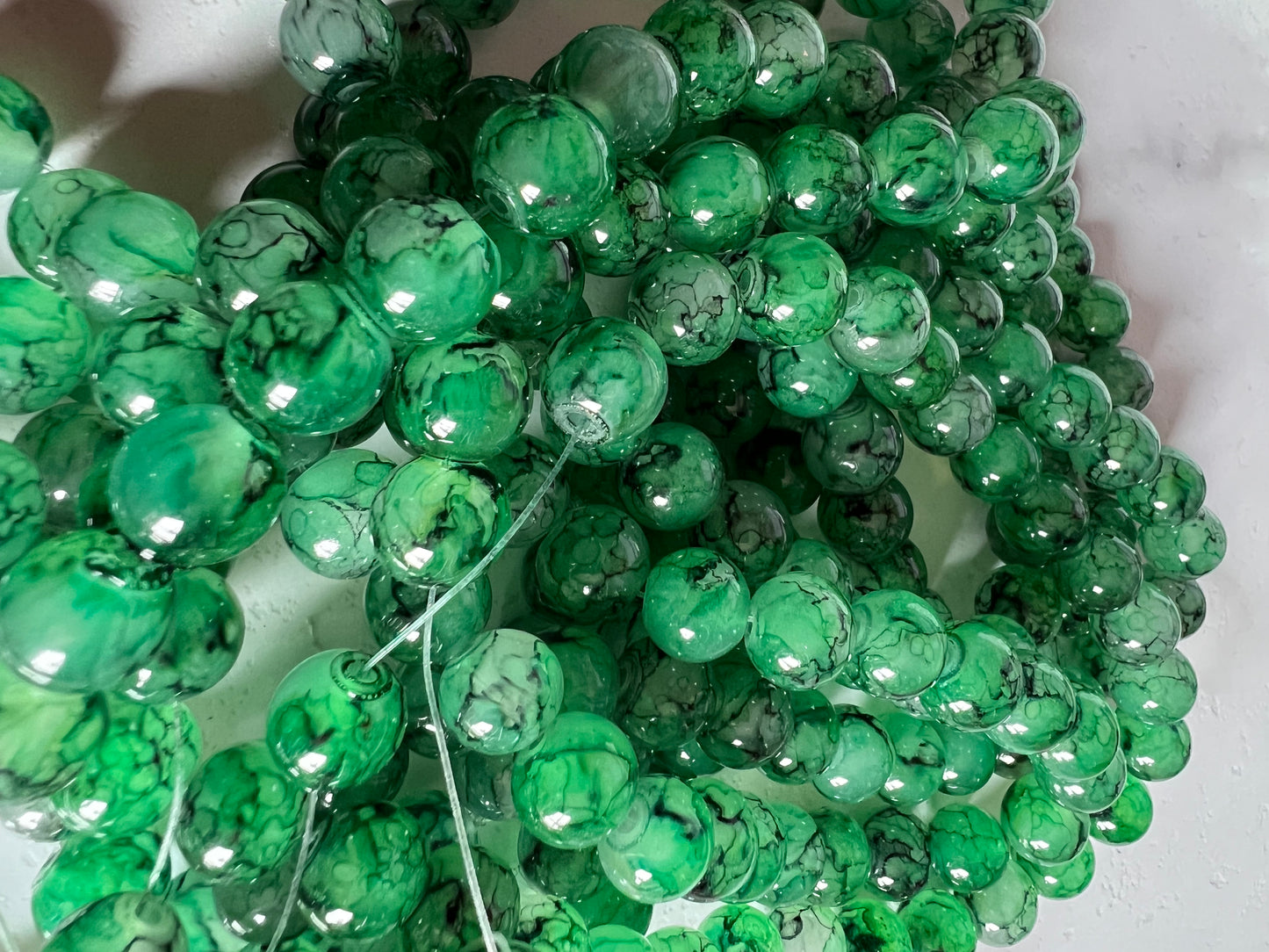 10mm Dragon Vein Designed Glass Beads